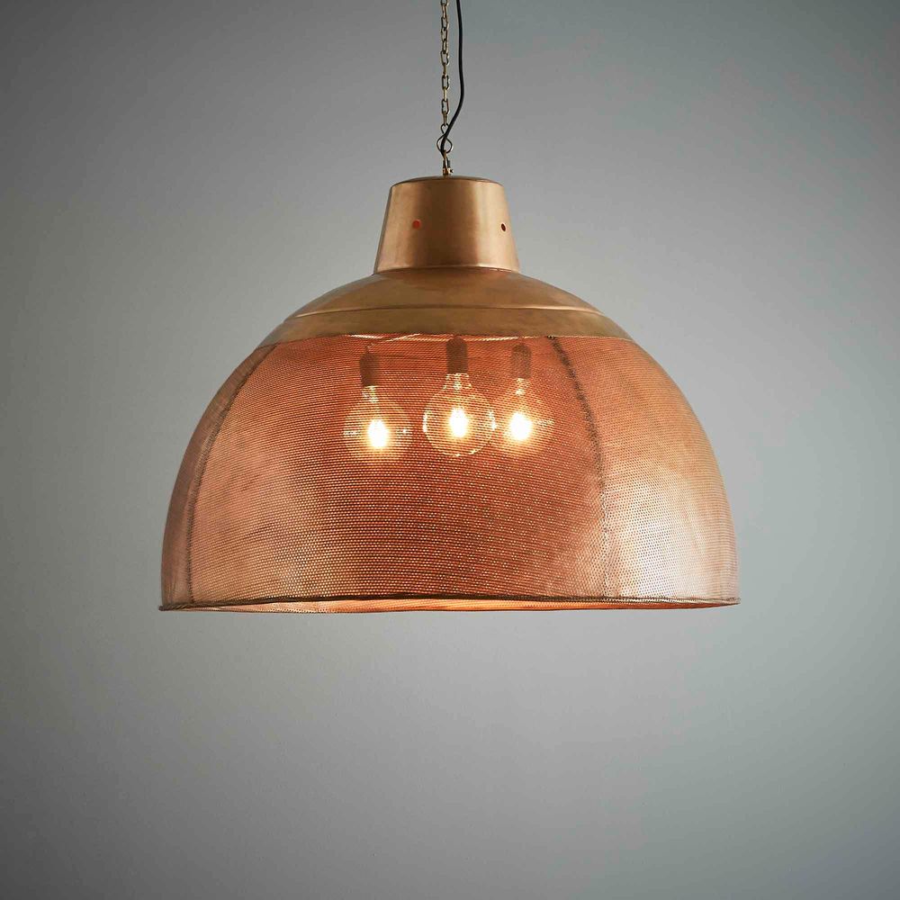 Riva Perforated Iron Dome Pendant Extra Large Antique Brass - ZAF10331