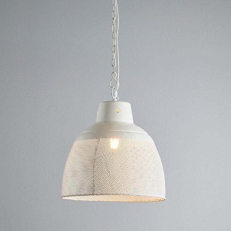 Riva Perforated Iron Dome Pendant Small Matt White - ZAF10332