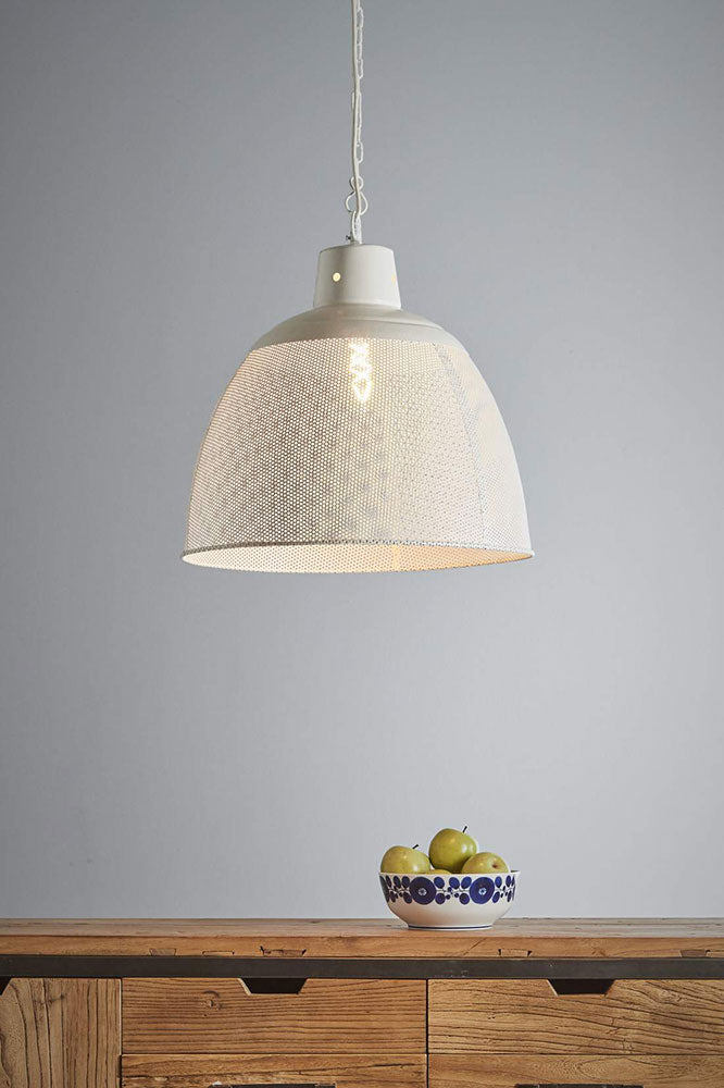 Riva Perforated Iron Dome Pendant Large Matt White - ZAF10334
