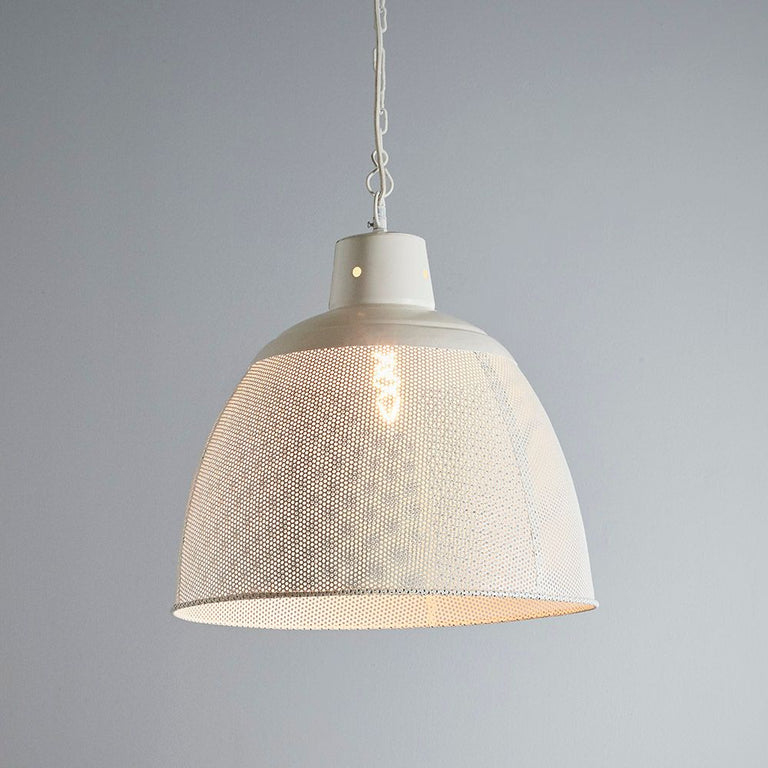 Riva Perforated Iron Dome Pendant Large Matt White - ZAF10334