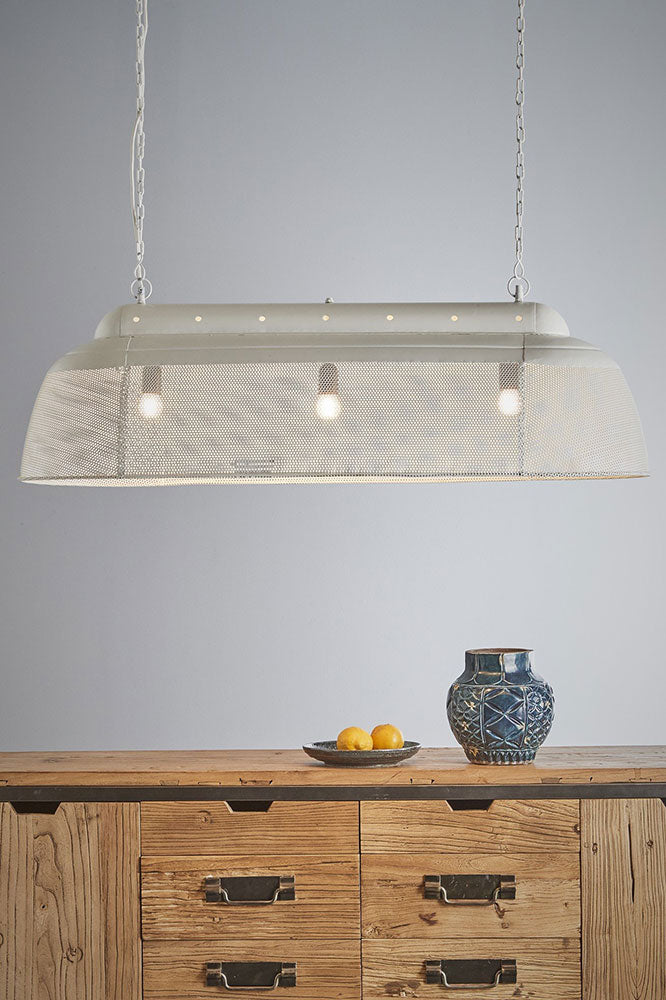 Riva Perforated Iron Dome Pendant Long Matt White - ZAF10335