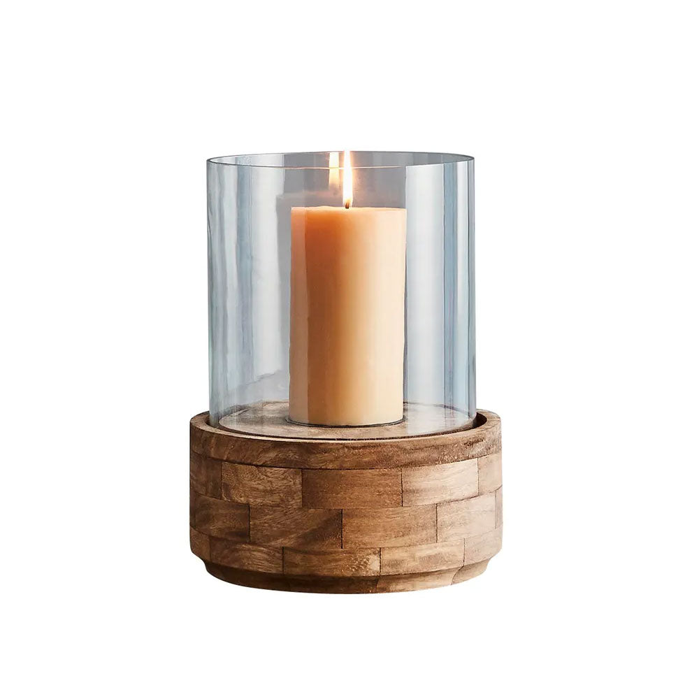 Amalfi Small Glass And Wood Hurricane Lamp Dark Natural / Clear Glass - ZAF10375