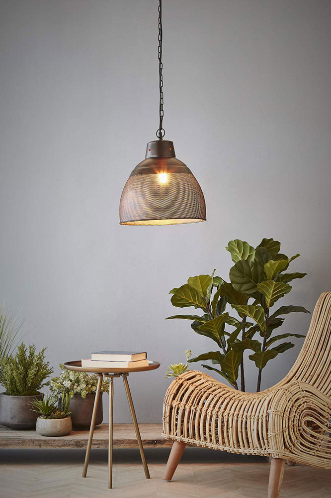 Riva Perforated Iron Dome Pendant Small Black/Gold - ZAF10400