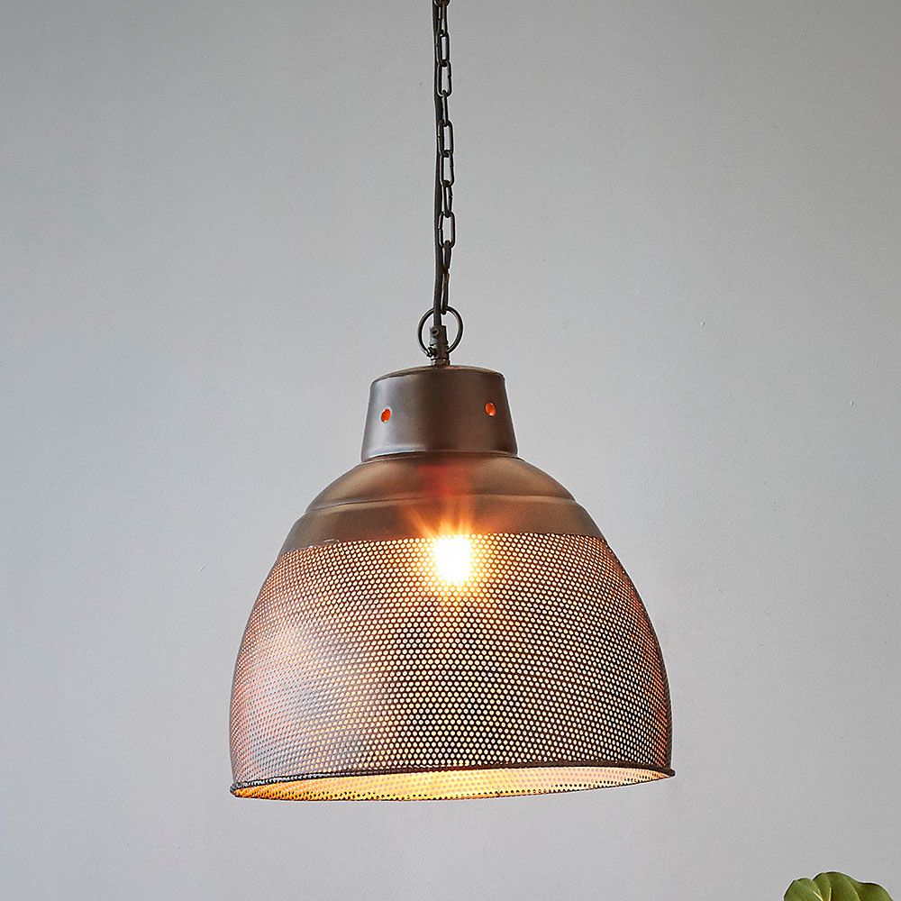Riva Perforated Iron Dome Pendant Small Black/Gold - ZAF10400