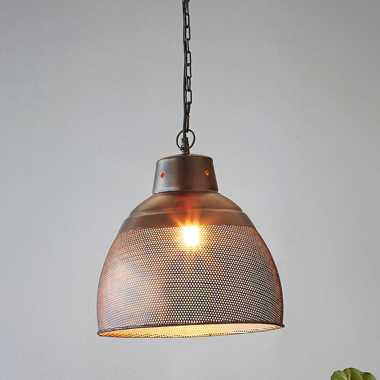 Riva Perforated Iron Dome Pendant Small Black/Gold - ZAF10400