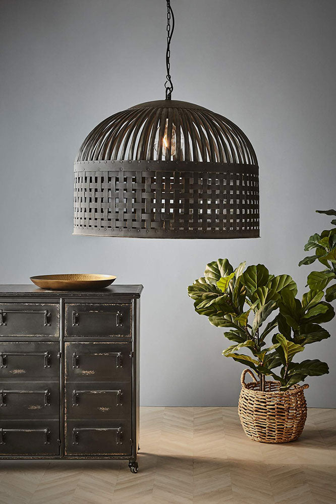 Esch Woven Iron Strips Pendant Large Antique Black - ZAF10407