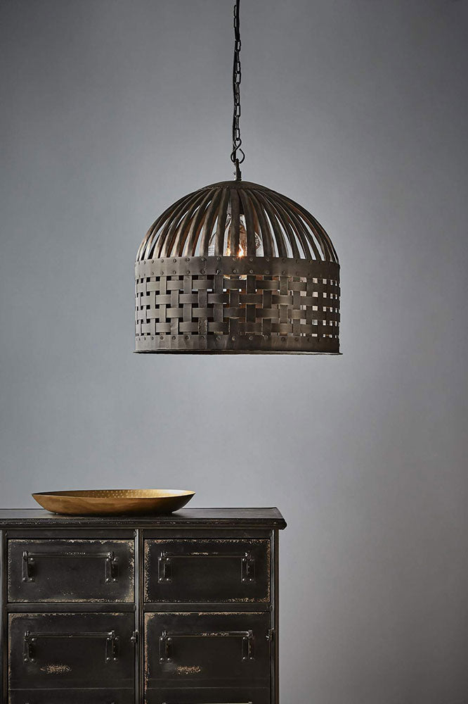 Esch Woven Iron Strips Pendant Medium Antique Black - ZAF10408