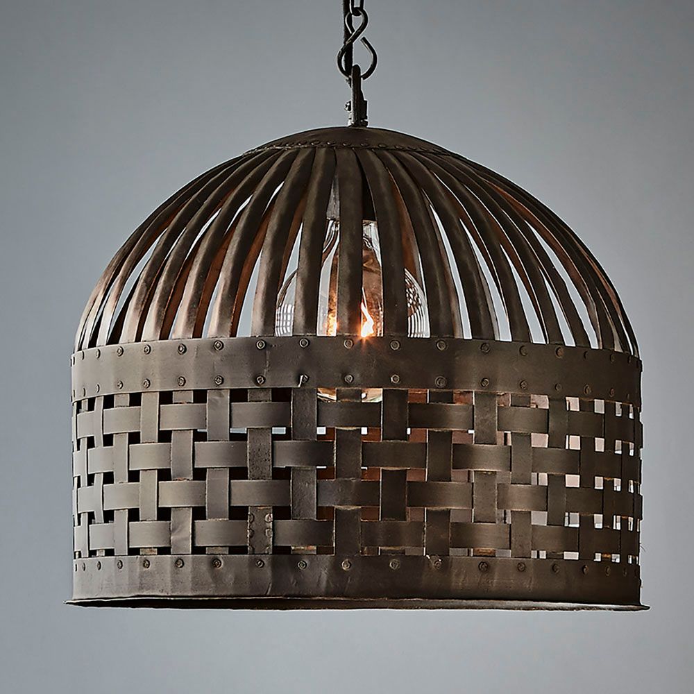 Esch Woven Iron Strips Pendant Medium Antique Black - ZAF10408
