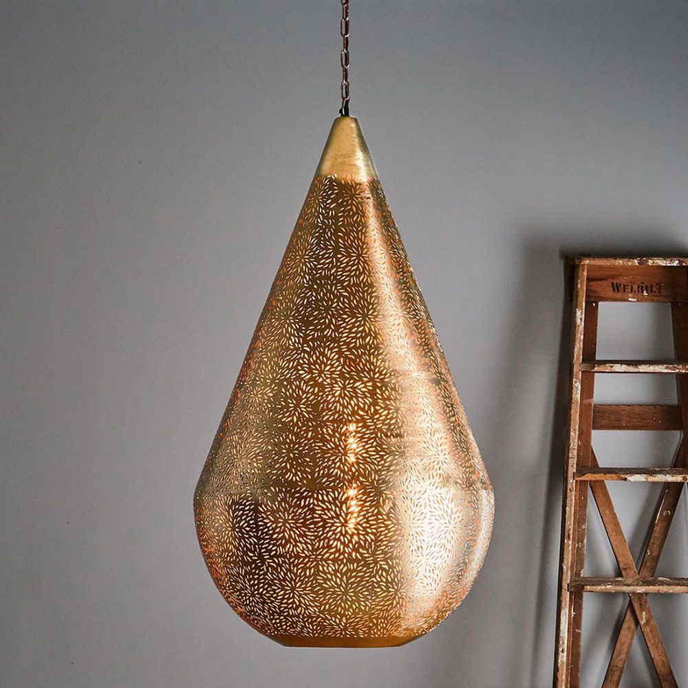 Aquarius Perforated Teardrop Pendant Large Antique Brass - ZAF10417