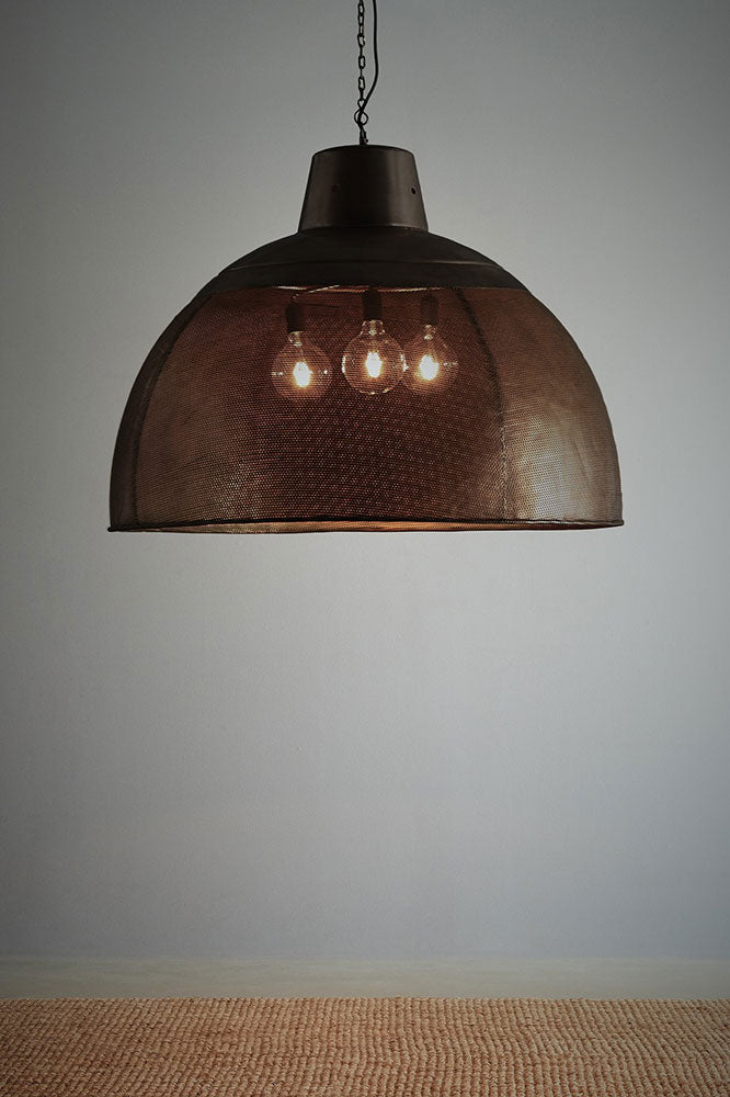 Riva Perforated Iron Dome Pendant Extra Large Black/Gold - ZAF10500