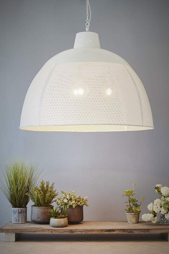 Riva Perforated Iron Dome Pendant Extra Large Matt White - ZAF10501