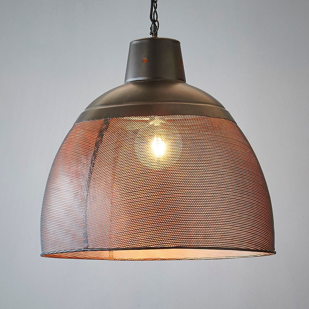 Riva Perforated Iron Dome Pendant Large Black/Gold - ZAF10502