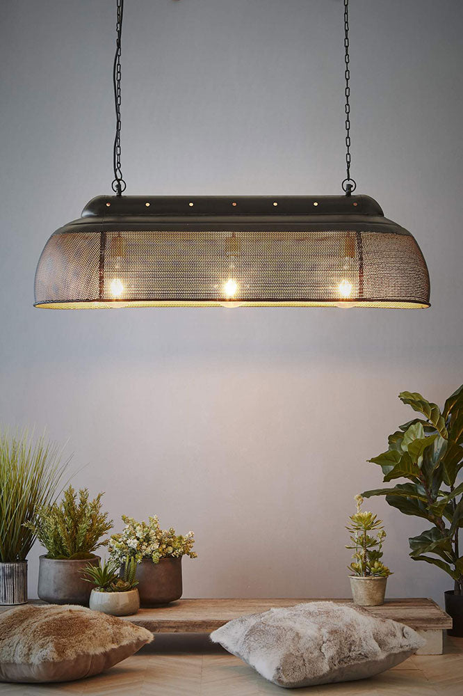 Riva Perforated Iron Dome Pendant Long Black/Gold - ZAF10503