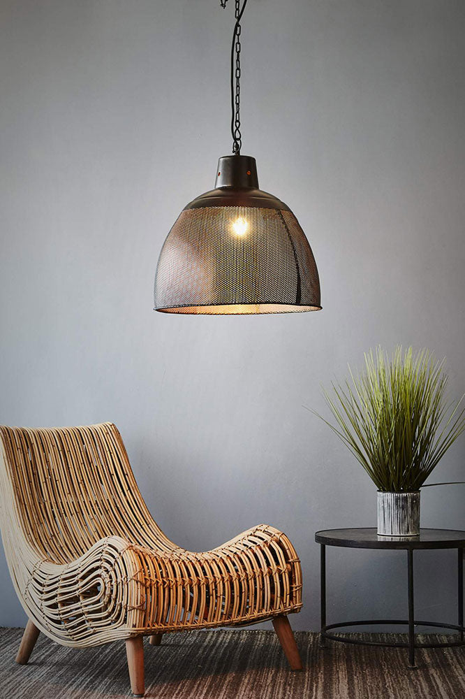 Riva Perforated Iron Dome Pendant Medium Black/Gold - ZAF10504