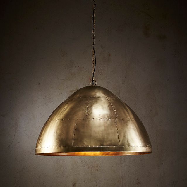 P51 Iron Riveted Dome Pendant Large Antique Brass - ZAF11044BR