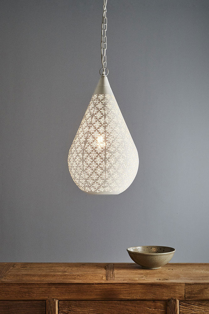 Europa 1 Light Perforated Teardrop Pendant Medium White - ZAF11093