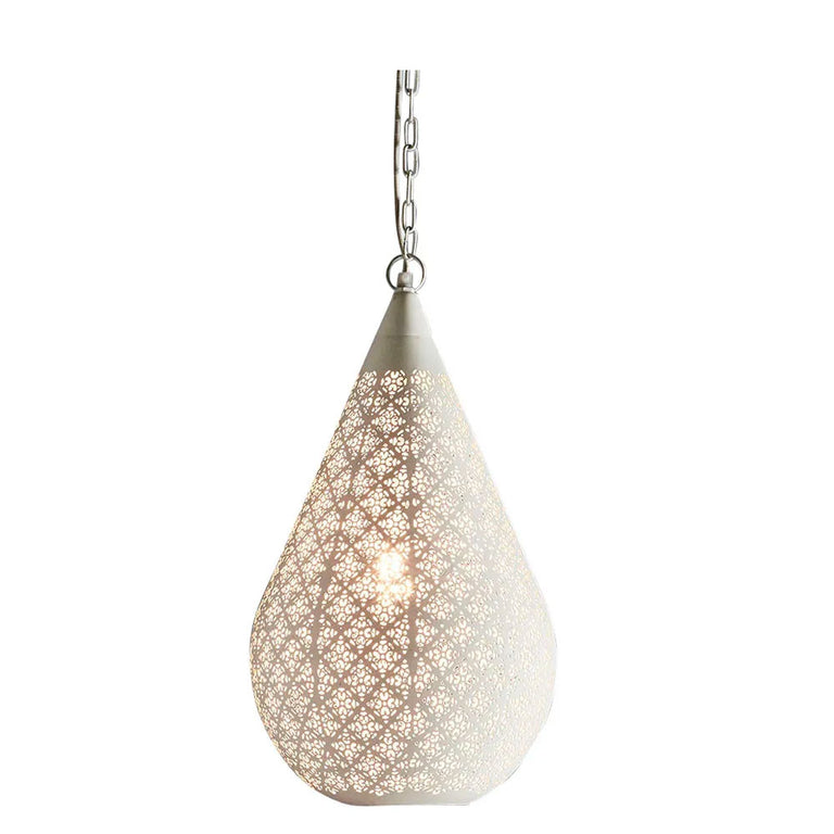Europa 1 Light Perforated Teardrop Pendant Medium White - ZAF11093