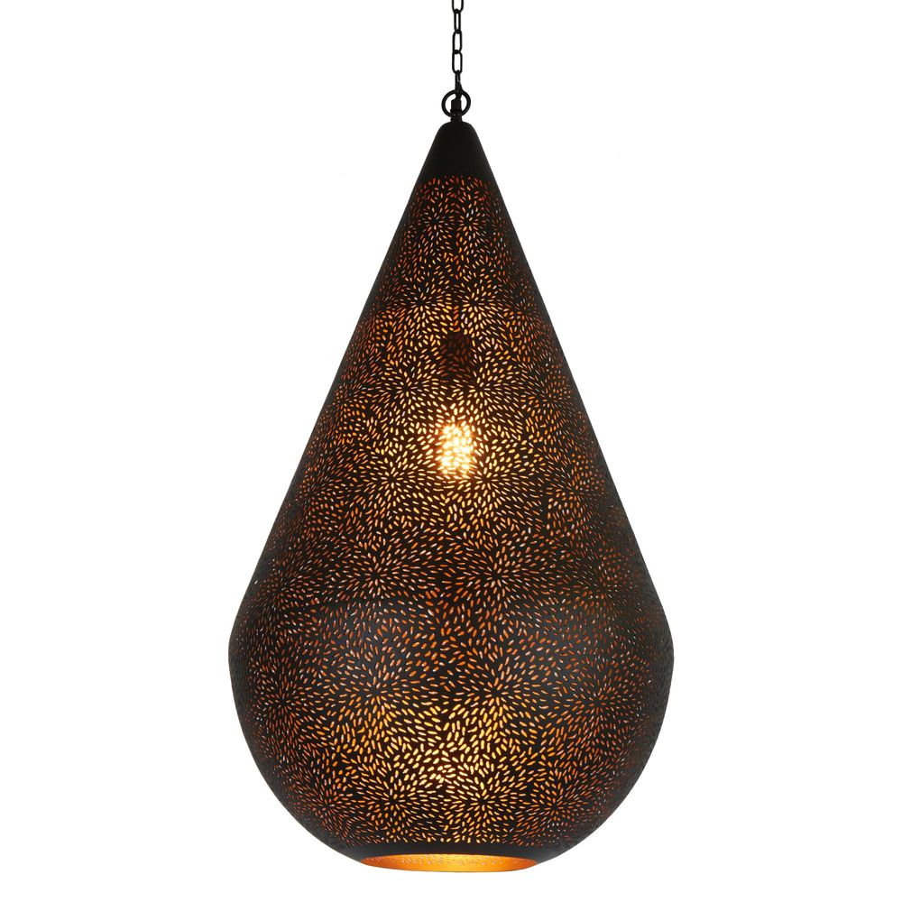 Aquarius Perforated Teardrop Pendant Large Black - ZAF11098BK