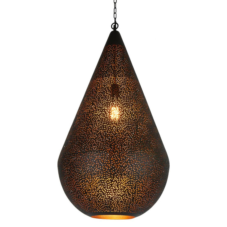 Aquarius Perforated Teardrop Pendant Large Black - ZAF11098BK