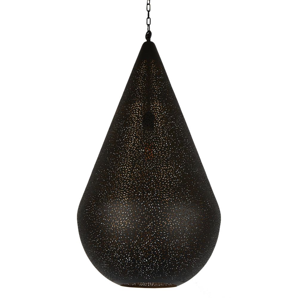 Aquarius Perforated Teardrop Pendant Large Black - ZAF11098BK