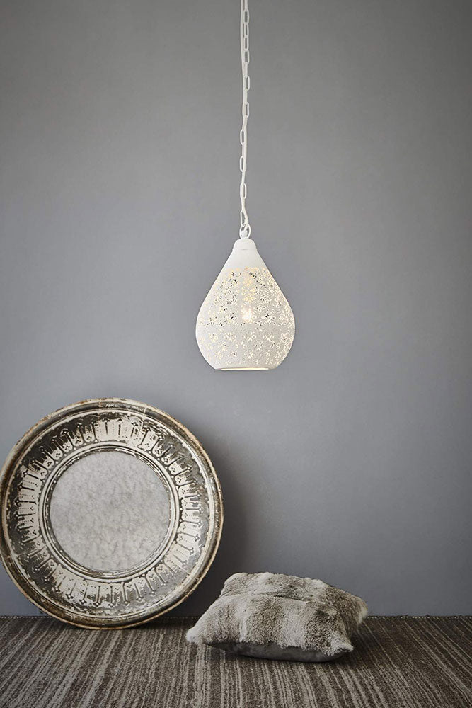 Europa 1 Light Perforated Teardrop Pendant Small White - ZAF11099SM