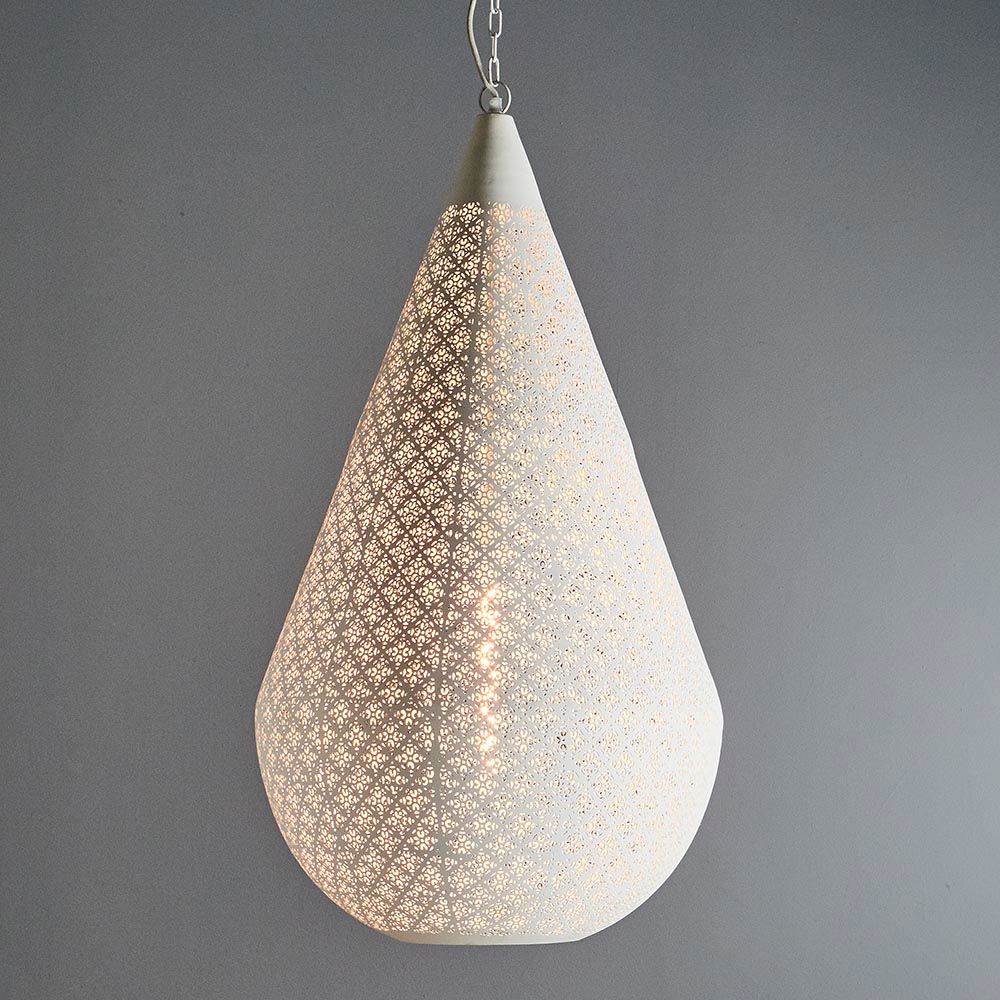 Europa 1 Light Perforated Teardrop Pendant Large White - ZAF11099
