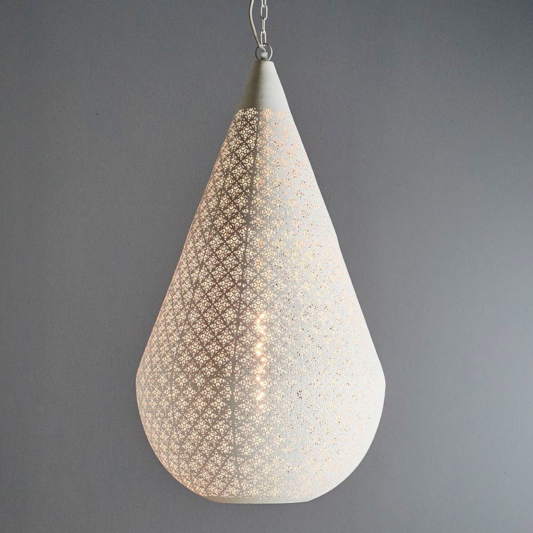 Europa 1 Light Perforated Teardrop Pendant Large White - ZAF11099