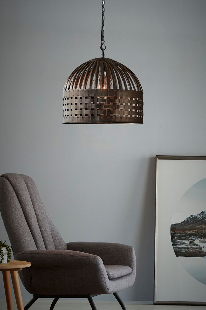 Esch Woven Iron Strips Pendant Small Antique Black - ZAF11227