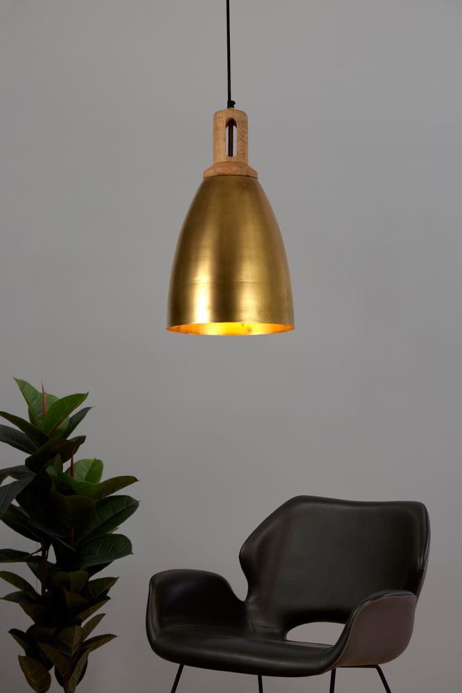 Lewis 1 Light Pendant Antique Brass / Wood - ZAF11230