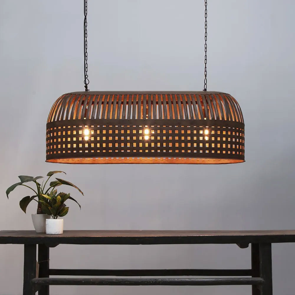 Esch 3 Light Woven Iron Strips Pendant Long Antique Rust - ZAF12088