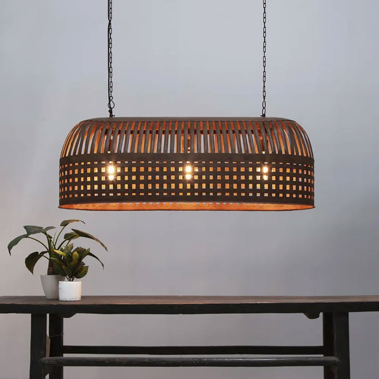 Esch 3 Light Woven Iron Strips Pendant Long Antique Rust - ZAF12088