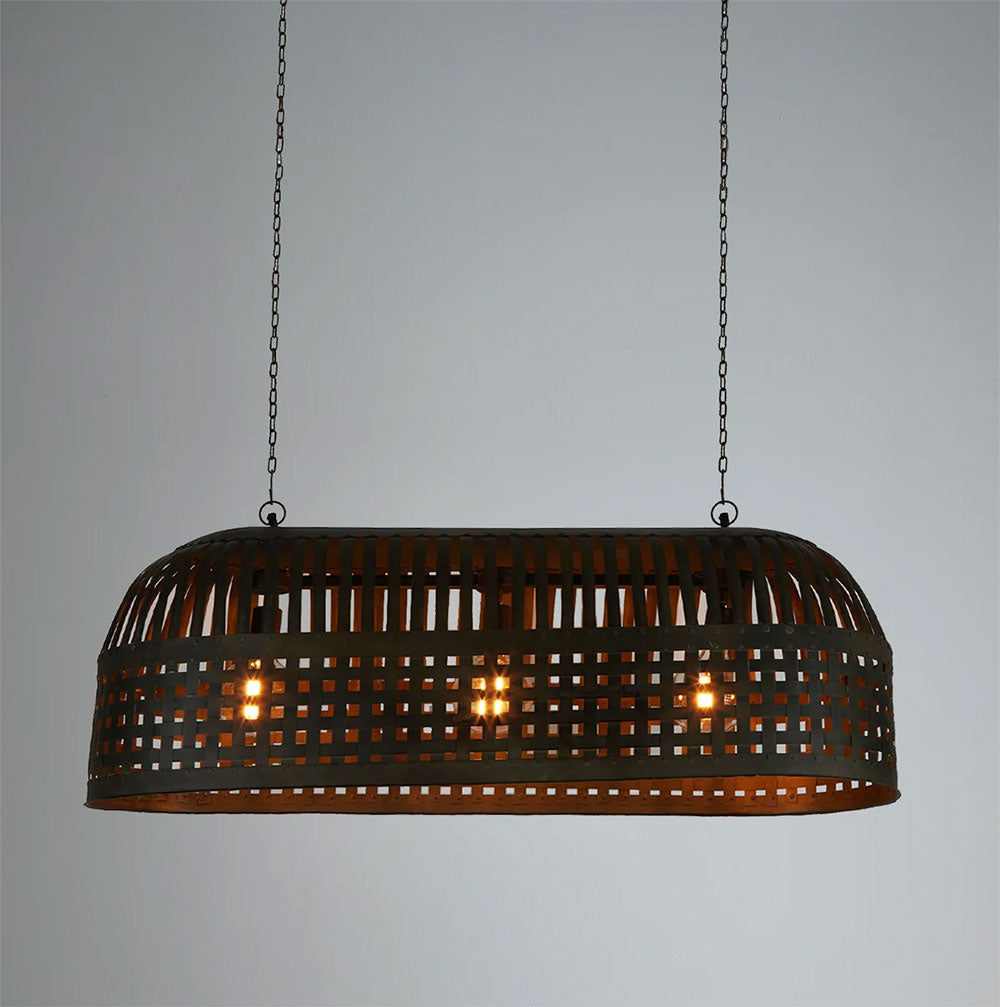 Esch 3 Light Woven Iron Strips Pendant Long Antique Black - ZAF12090