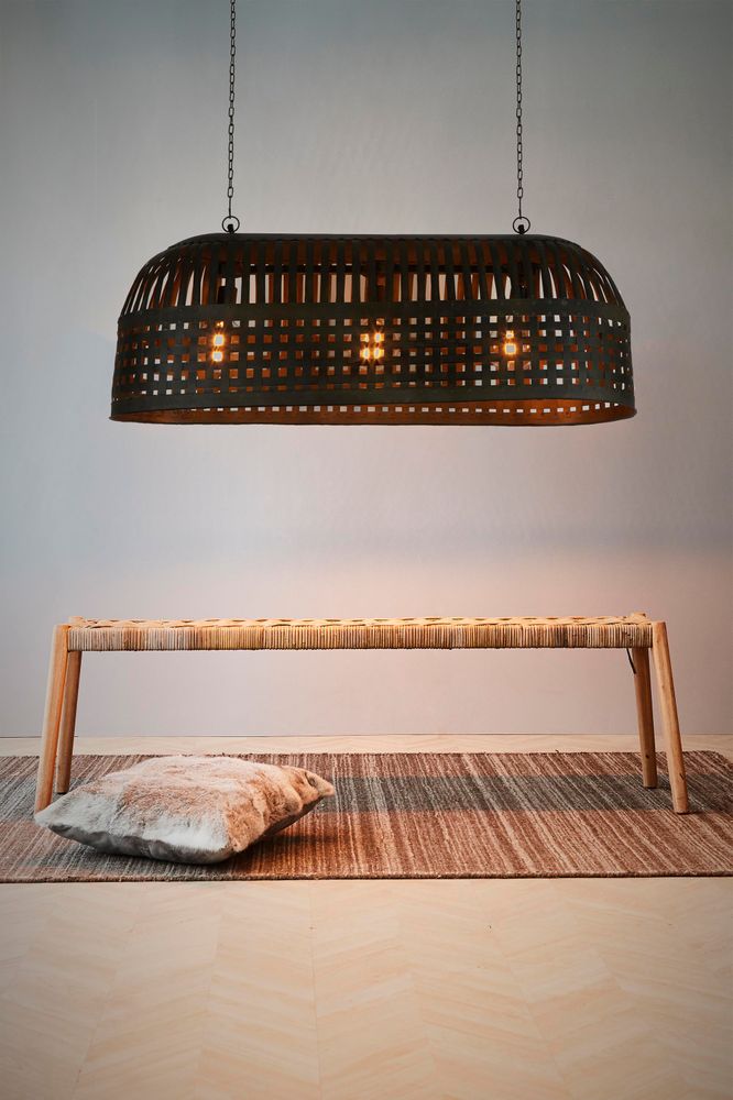 Esch 3 Light Woven Iron Strips Pendant Long Antique Black - ZAF12090