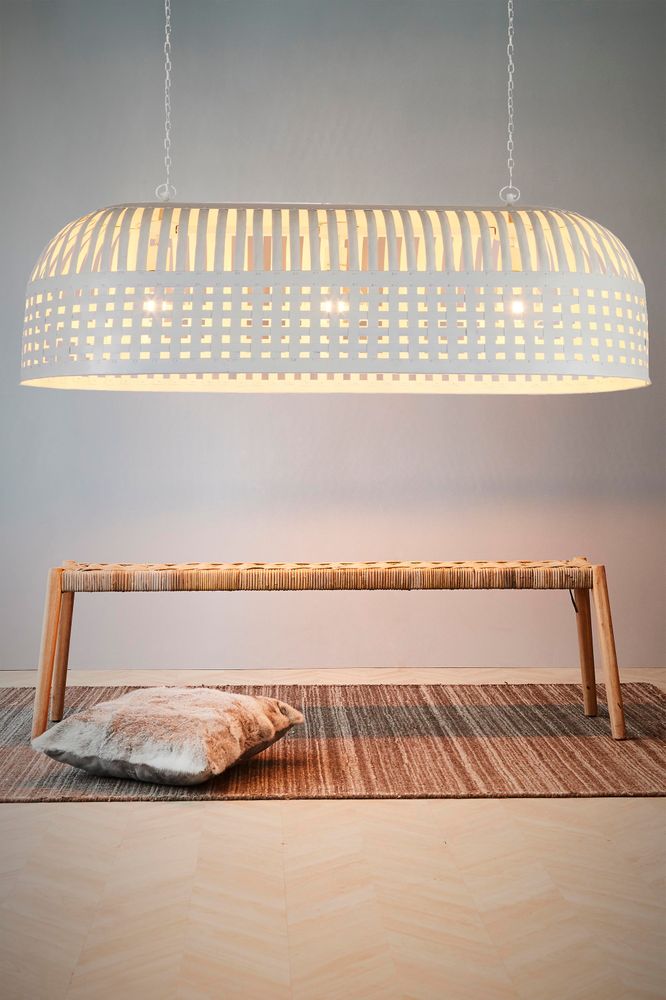 Esch 3 Light Woven Iron Strips Pendant Extra Long Antique White - ZAF12092