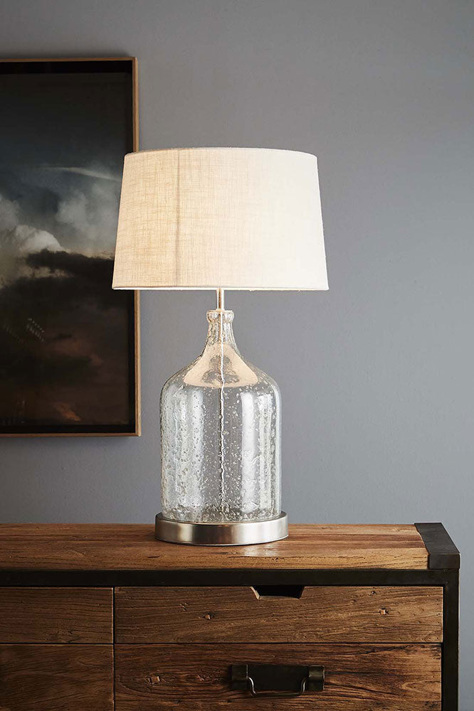 Lustre Flagon Stone Effect Glass Table Lamp Clear With Shade - ZAF14114A