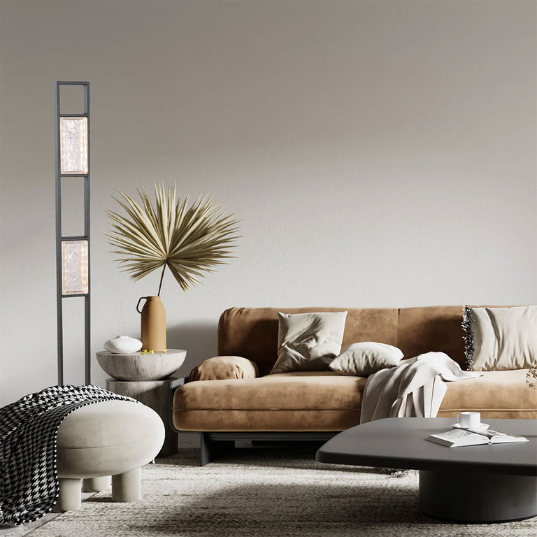 Zeigel Interior LED Rectangular Textured Ice Glass Diffuser Floor Lamp Satin Black - ZEIGEL-F1
