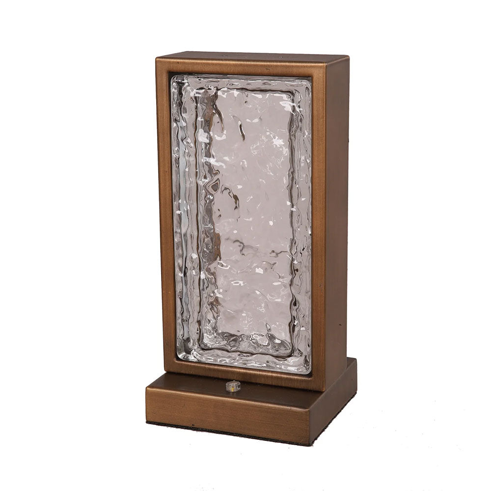 Zeigel Interior LED Rectangular Textured Ice Glass Diffuser Table Lamp Antique Brass - ZEIGEL-T2