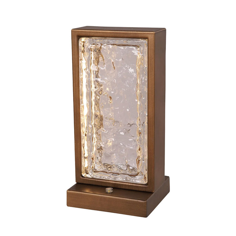 Zeigel Interior LED Rectangular Textured Ice Glass Diffuser Table Lamp Antique Brass - ZEIGEL-T2