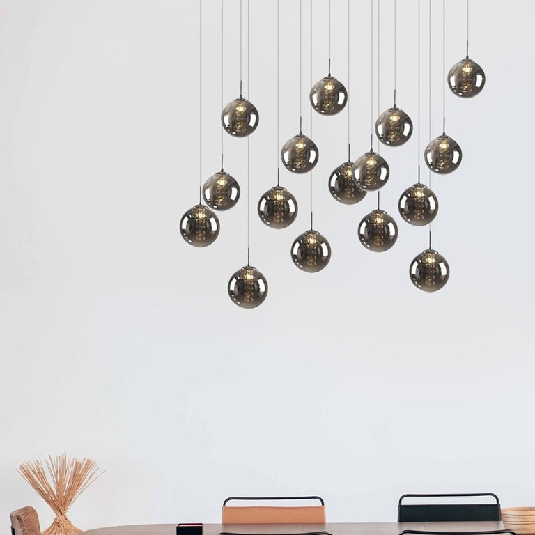 Bubbles 16 Light Rectangle Pendant Black / Smoke