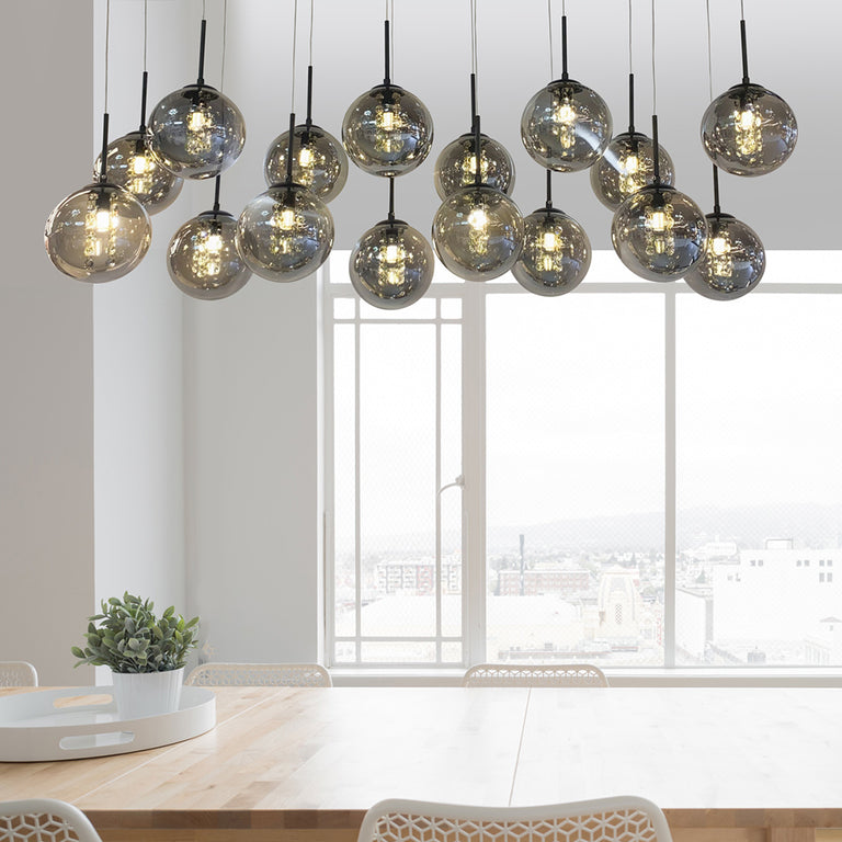 Bubbles 16 Light Rectangle Pendant Black / Smoke