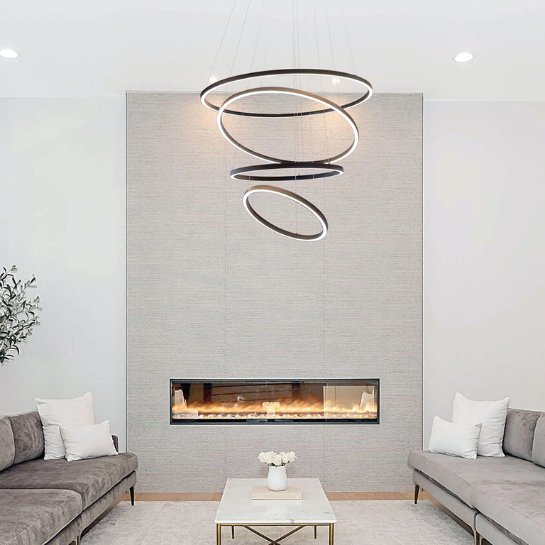 Circle Light Down 4 Tier LED Pendant 100/80/60/45 Black / Warm White