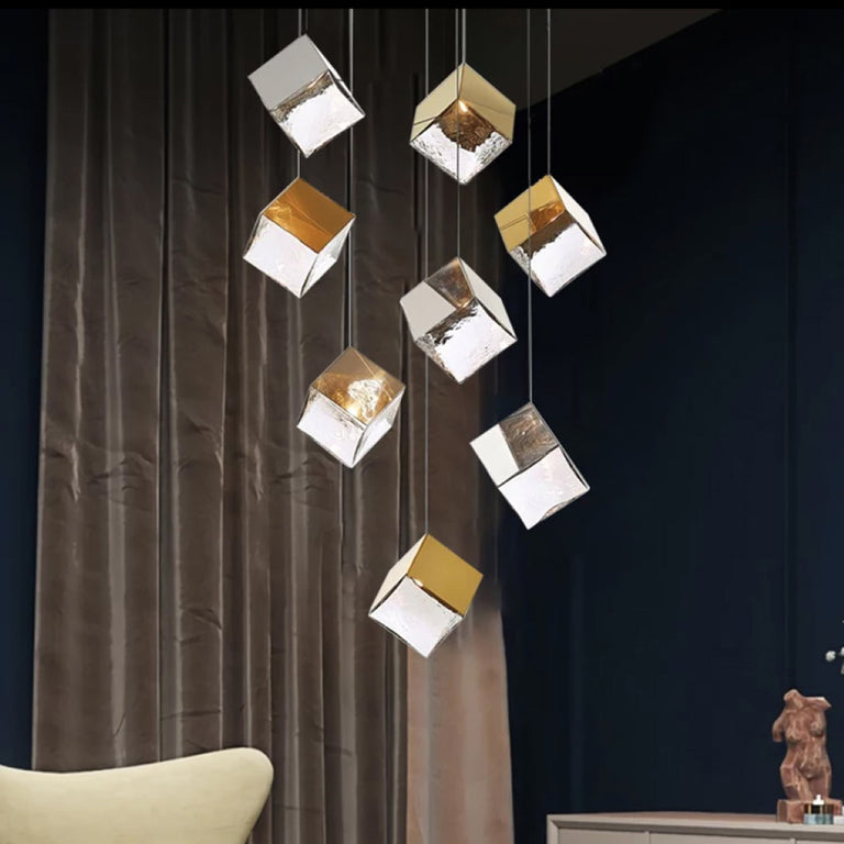 Cube 8 Light Pendant Gold / Chrome