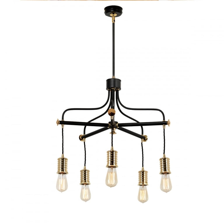 Douille 5 Light Chandelier Black / Polished Brass - DOUILLE5-BPB