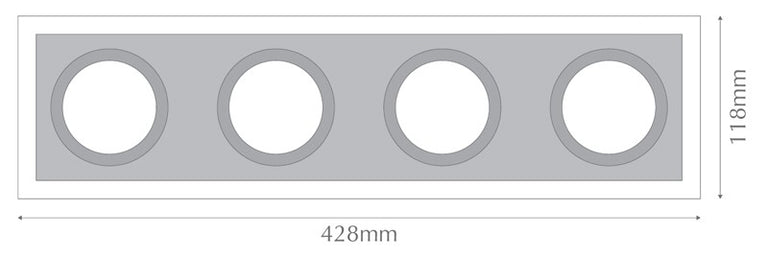 DSL Rectangular Slotter Four Light Downlight Frame Silver - 70007
