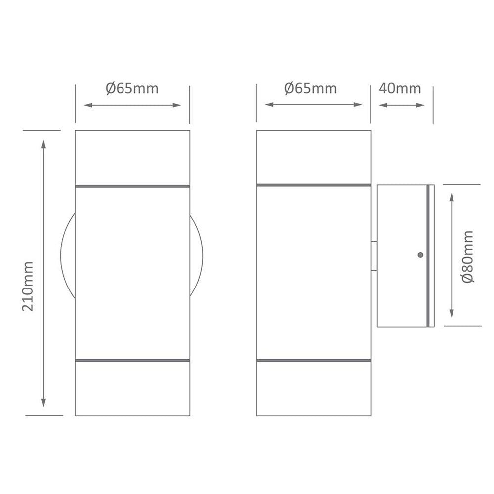 Elite 240V GU10 Cylindrical Up/Down Wall Pillar Light Aluminium IP54 - 19399