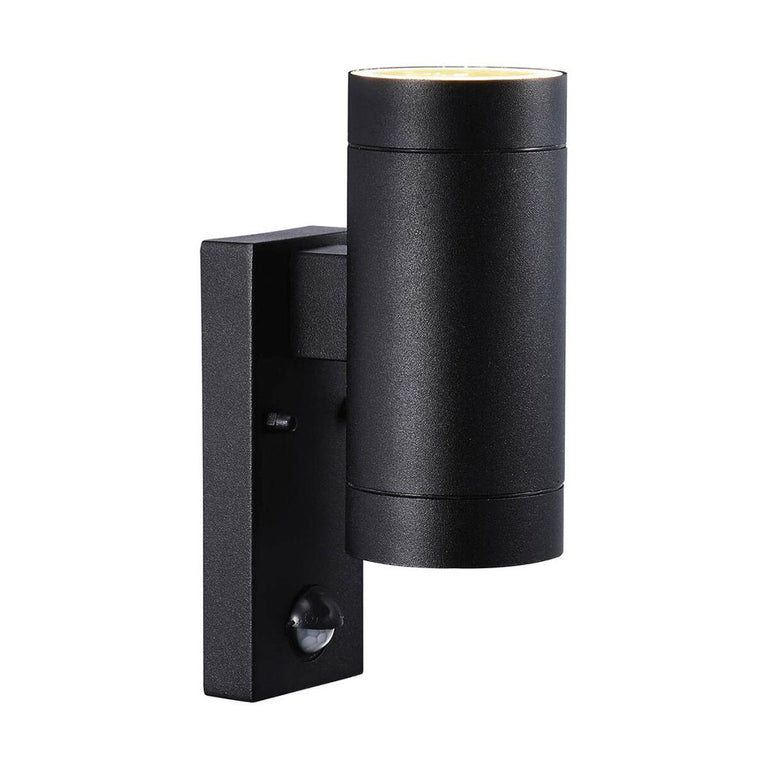 Tin Maxi 240V GU10 Up & Down Wall Pillar Light with Sensor Black - 21519103