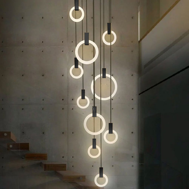 Hooping 10 Light Dimmable LED Pendant Black / Warm White