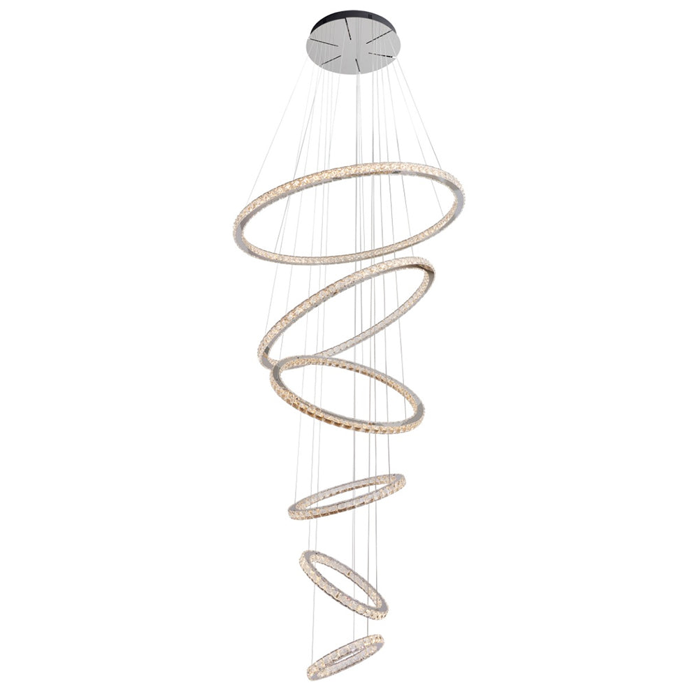 Jewel 6 Tier LED Crystal Pendant Chrome / Tri-Colour