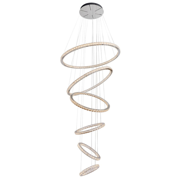 Jewel 6 Tier LED Crystal Pendant Chrome / Tri-Colour