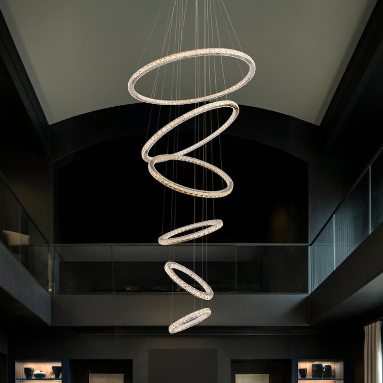 Jewel 6 Tier LED Crystal Pendant Chrome / Tri-Colour